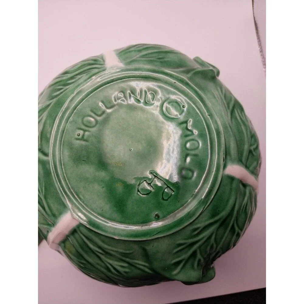 Holland Mold Co. Green Leaf Design Ceramic Covered Dish Vintage Serveware USA